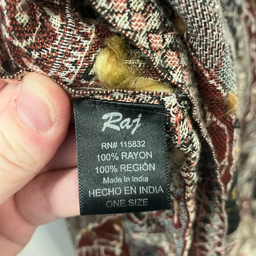Raj Infinity Scarf Boho Brown Tan Maroon black paisley pattern reversable knit